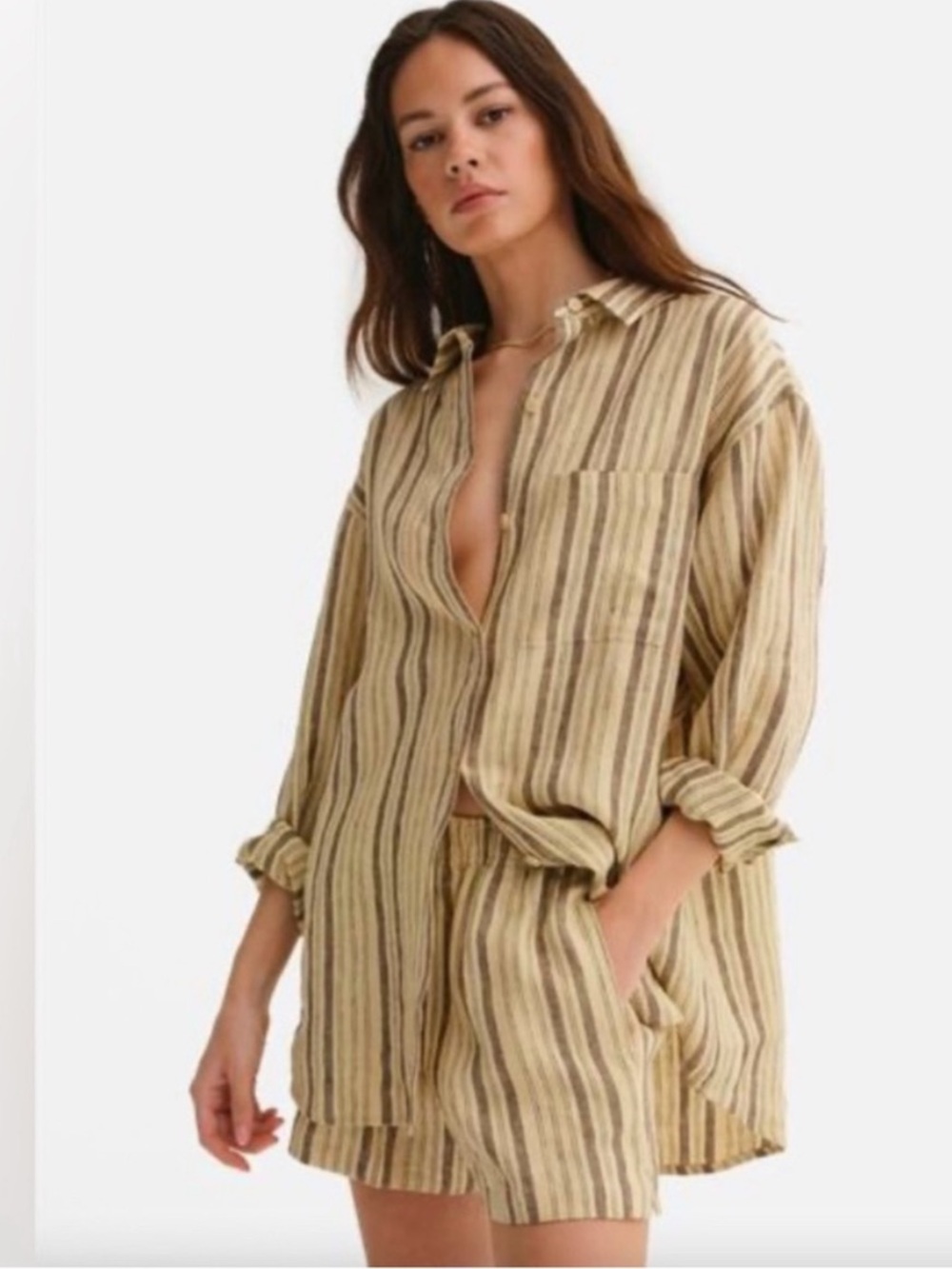 Mate the label linen stripe shorts